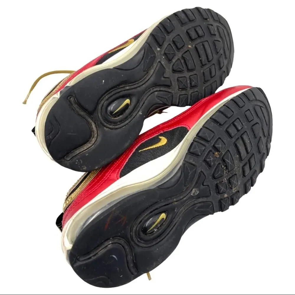 NIKE WOMENS AIR MAX 97 RED METALLIC GOLD SEQUIN SIZE 8.5  CT1148 600